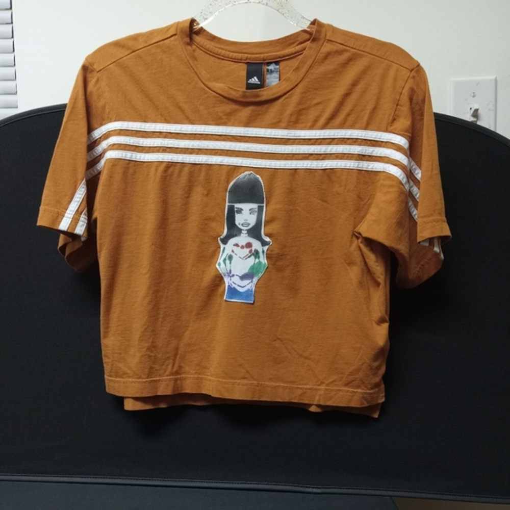 Adidas Orange Short Sleeve Tee. Hand Dye By Street Artist. Upcycled. Street Wear
